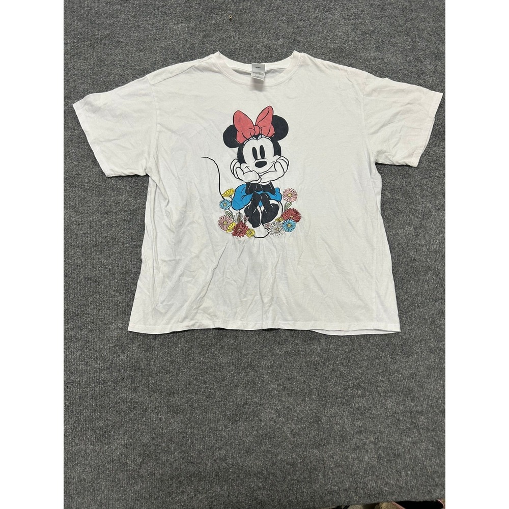 Disney T-Shirt Womens Size XXL White Minnie Mouse Floral Graphic Crew Neck Tee